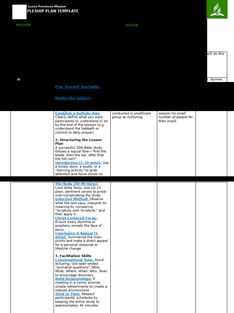 San Isidro CLPM Discipleship Plan Template v3 | PDF | Disciple ...