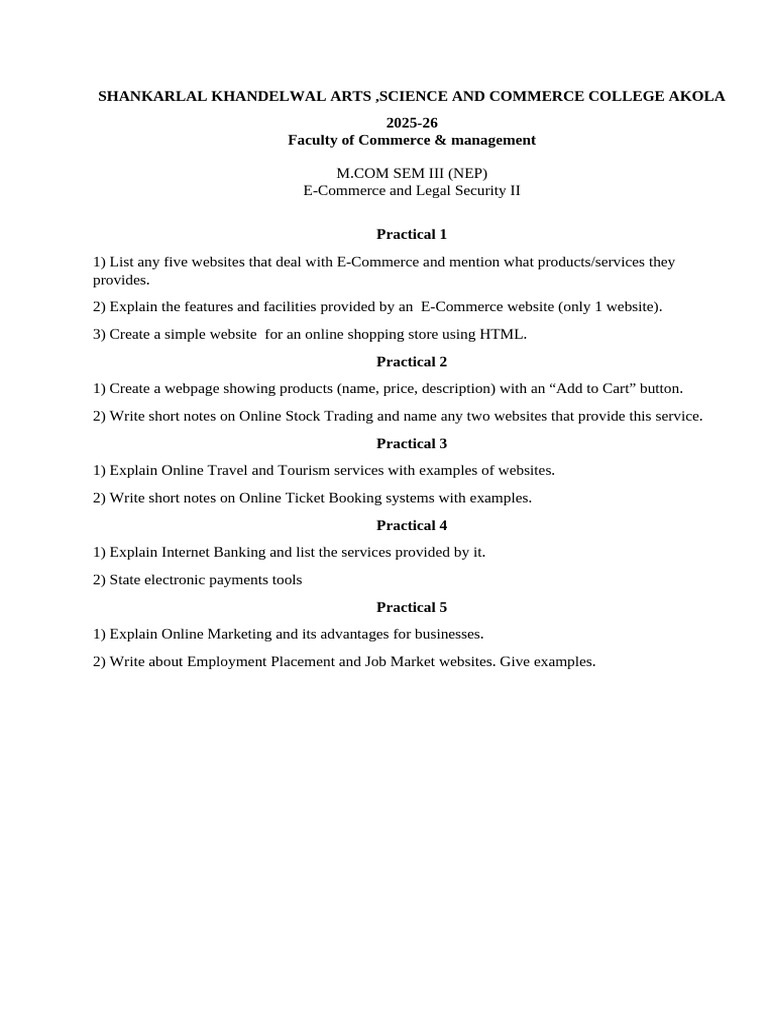 M.com. II Practical | PDF