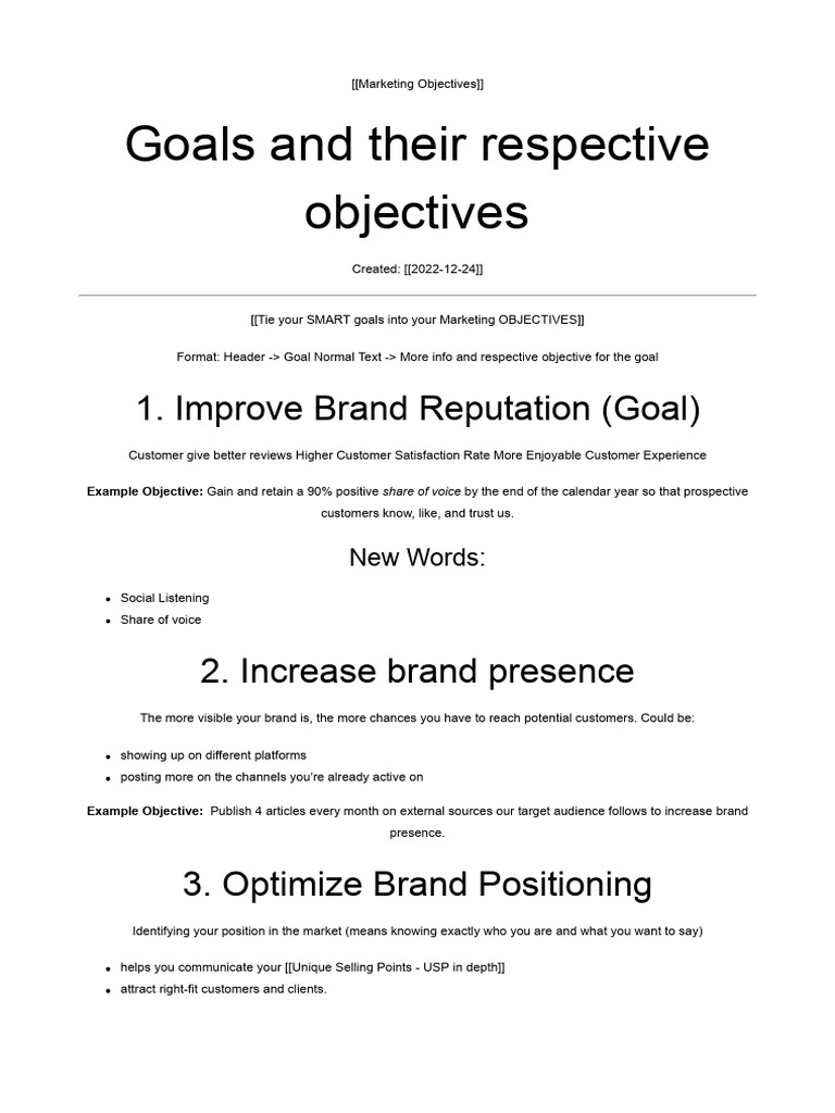 Business Goals and Their Respective Objectives | PDF