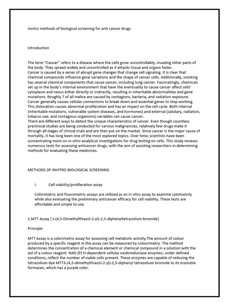 Invitro Methods of Biological Screening for Anti Cancer Drugs 123 | PDF ...