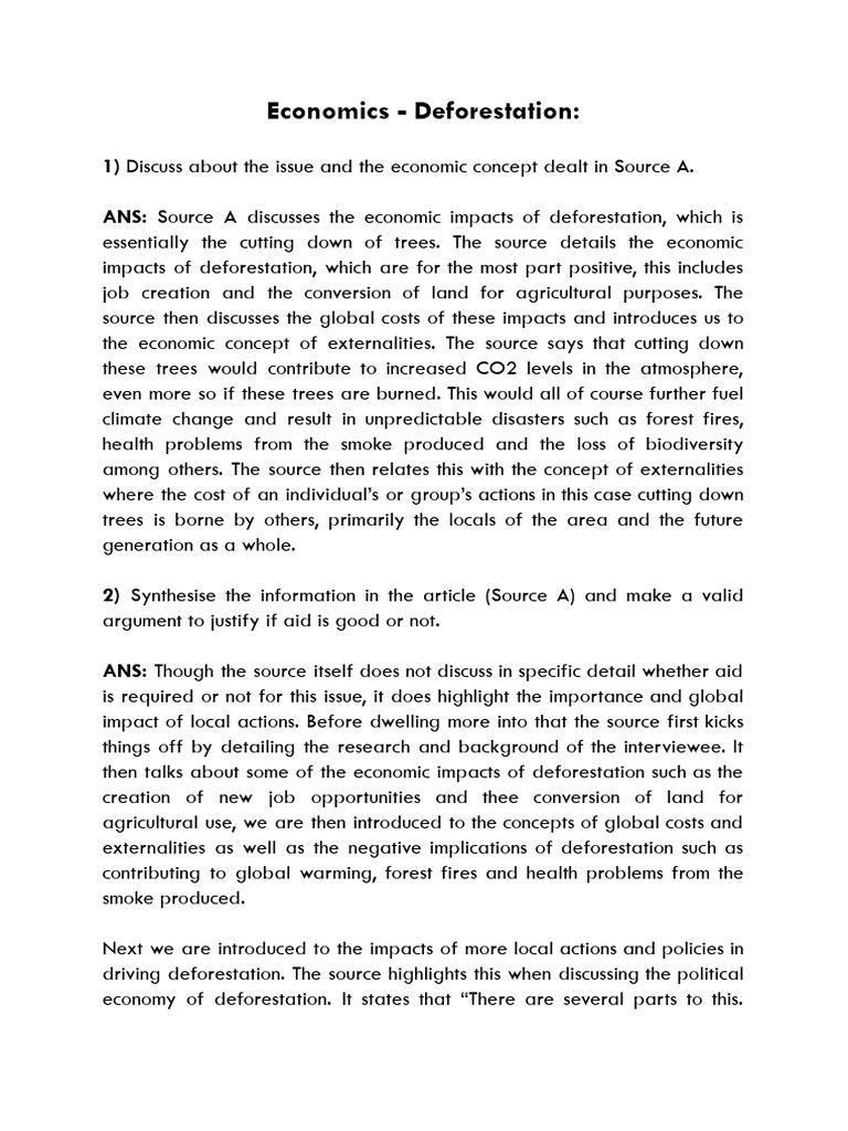 MYP Economics - Deforestation and Criterion B Sample Response and ...