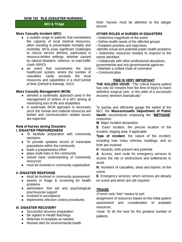 Ncm 120 Rle Midterms | PDF | First Aid | Emergency Department