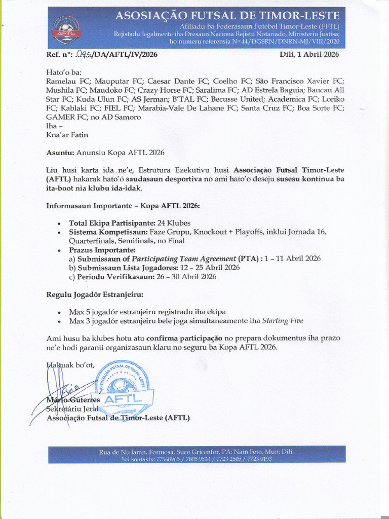 Anunsiu Kopa AFTL 2026 | PDF