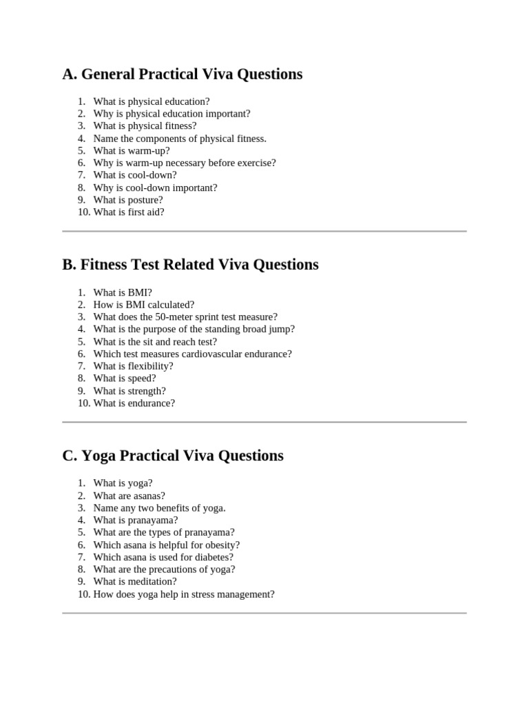 Physical Education Practical Question | PDF | Asana | Physical Fitness
