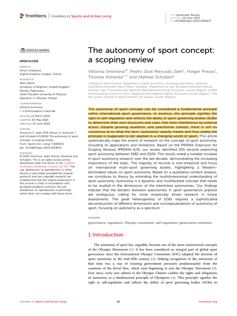 1 - The Autonomy of Sport Concept | PDF | Systematic Review