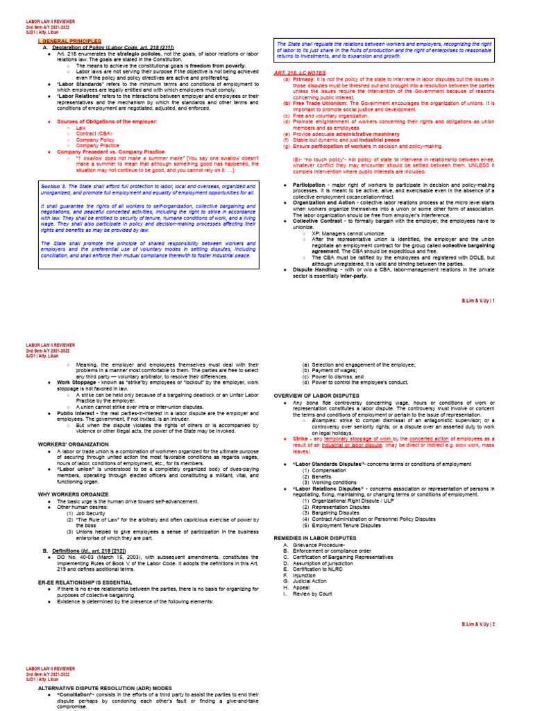 LABOR 2 Reviewer (Midterms) - B.V. | PDF | Employment | Strike Action
