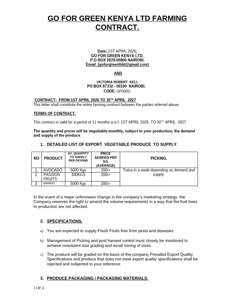 VICTORIA FARMING CONTRACT | PDF