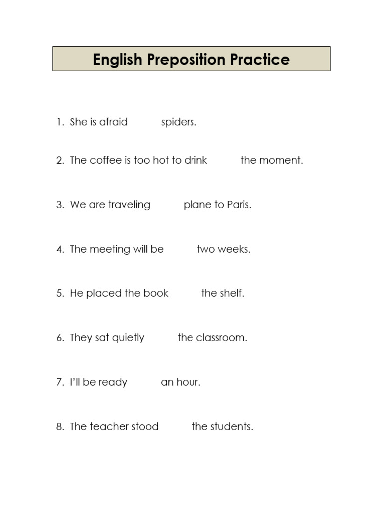 English Preposition Practice 1 | PDF
