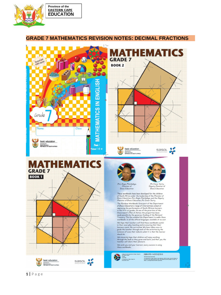 00 Mathematics Grade 7 Revision Notes Decimal Fractions | PDF | Numbers ...