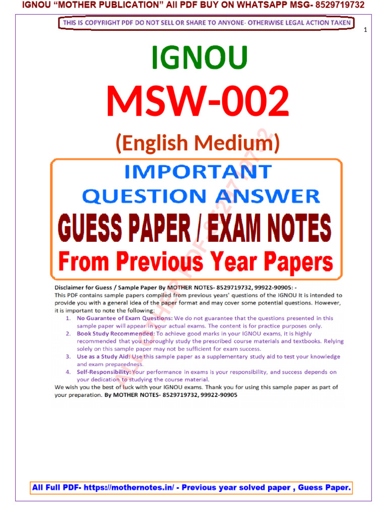 MSW-2-EM-PYQ-MP | PDF | Social Work | Nonviolence