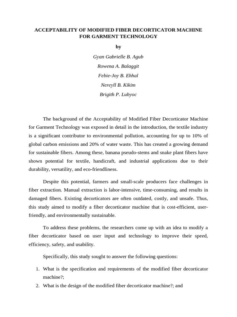Of Acceptability of Modified Fiber Decorticator Machine | PDF ...