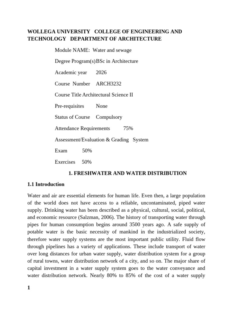 Notes on Water Supply | PDF | Fresh Water | Pump