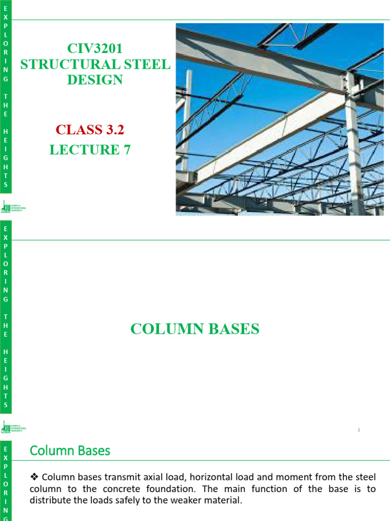 Civ3201 Lecture 7 Column Bases | PDF | Column | Concrete