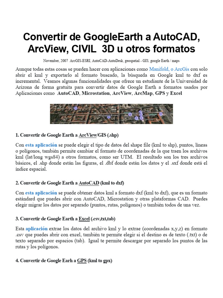 CIVIL 3D Convertir de GoogleEarth A AutoCAD, ArcView, CIVIL 3D U Otros ...