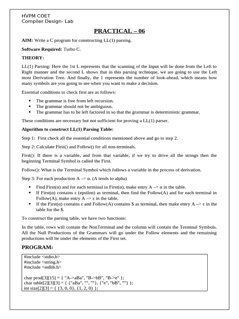 CD Practical 6 | PDF | Parsing | Computer Programming