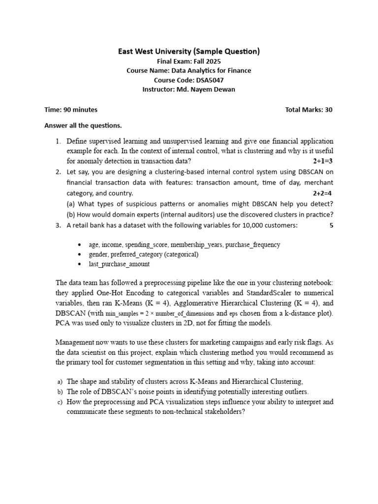 Sample Question (Final Exam) | PDF | Cluster Analysis | Principal ...