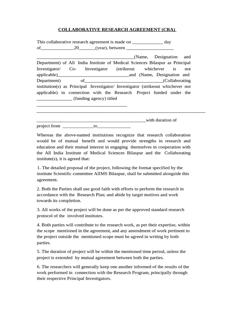 Collaborative Research Agreement | PDF | Intellectual Property | Trade ...