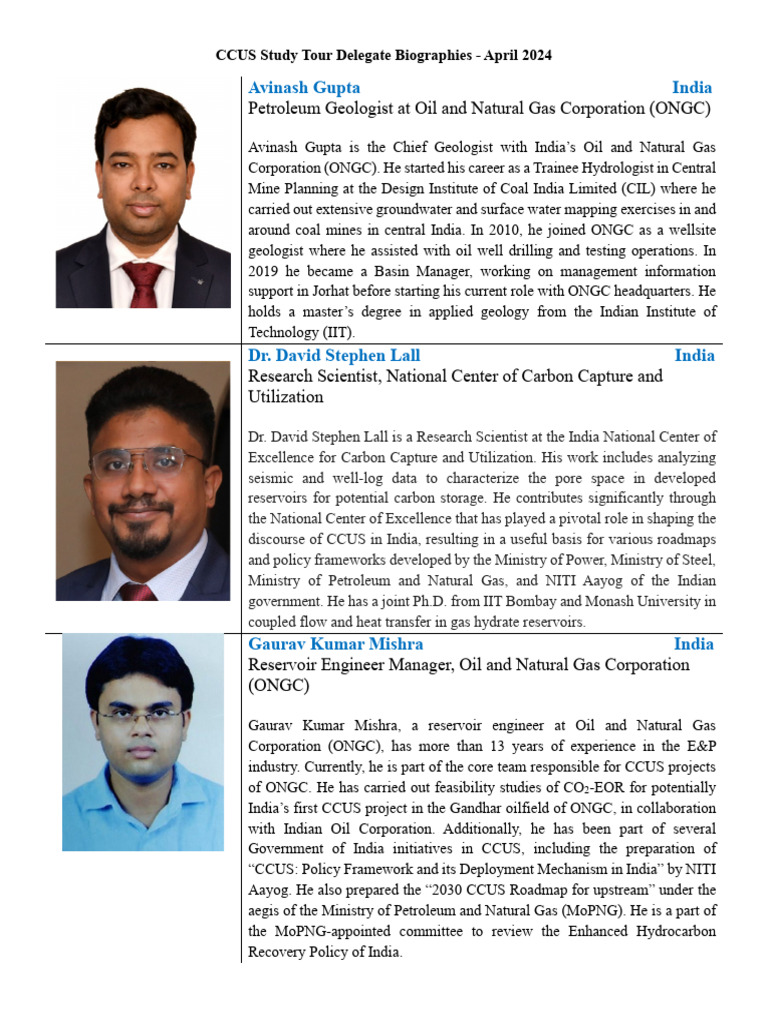 CCUS Study Tour Delegate Bio Sheet | PDF | Carbon Capture And Storage ...