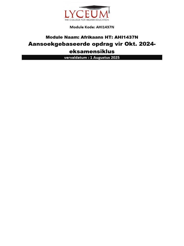 Application Based Assignment AHI1437N - Afrikaans HT | PDF