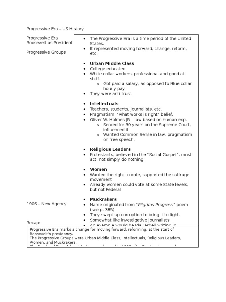 Progressive Era - US History - Notes | PDF | Progressive Era | William ...