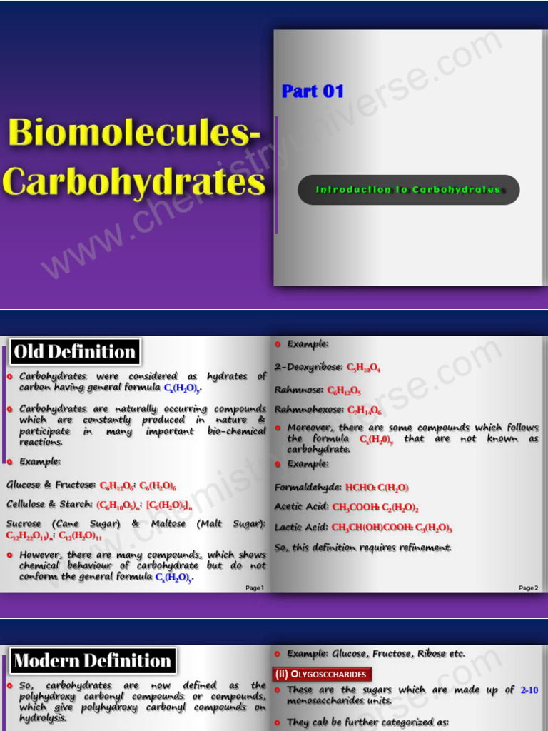 Biomolecules Carbohydrates | PDF | Fructose | Glucose