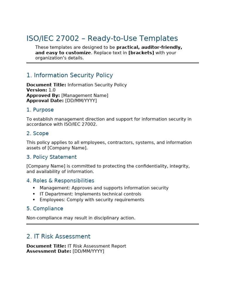 Iso Iec 27002 – Ready-to-use Templates | PDF | Information Security ...