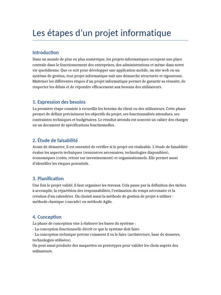 Etapes D Un Projet Informatique | PDF | Informatique | Ingénierie des ...