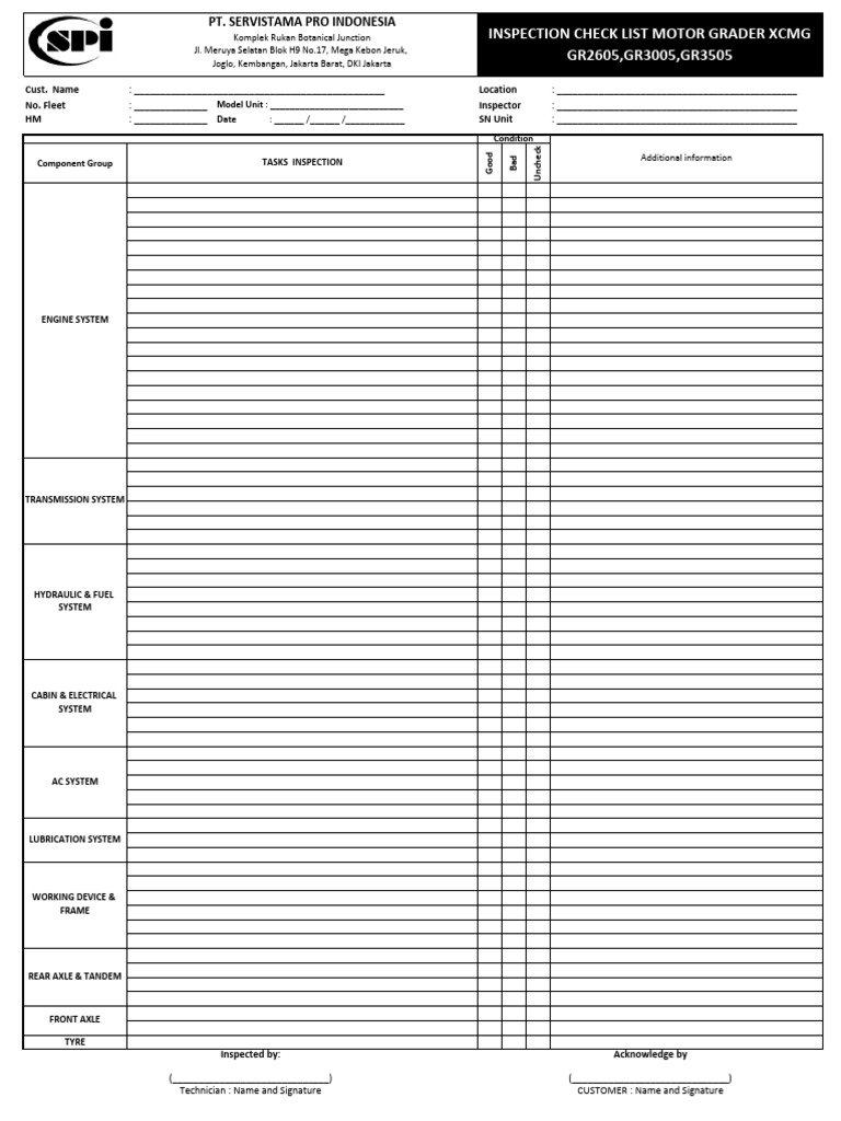02. Check Sheet Inspection Grader | PDF | Land Vehicles | Automotive ...