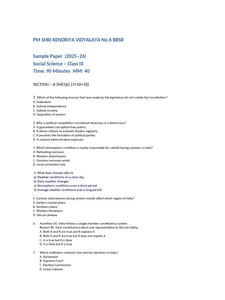 Class 9 SST PT3 Sample Paper | PDF | Political Ideologies | Democracy