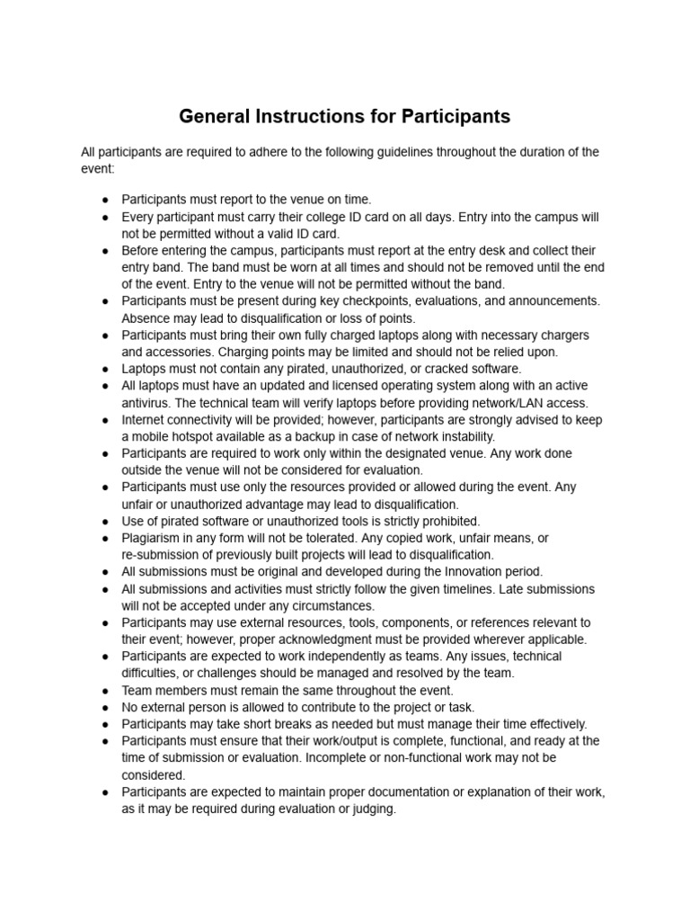 General Instructions for Participants | PDF