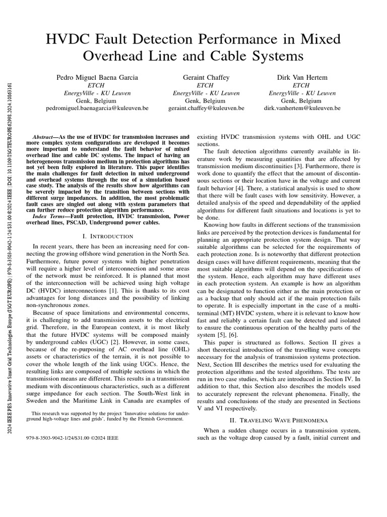 HVDC Fault Detection Performance in Mixed Overhead Line and Cable ...