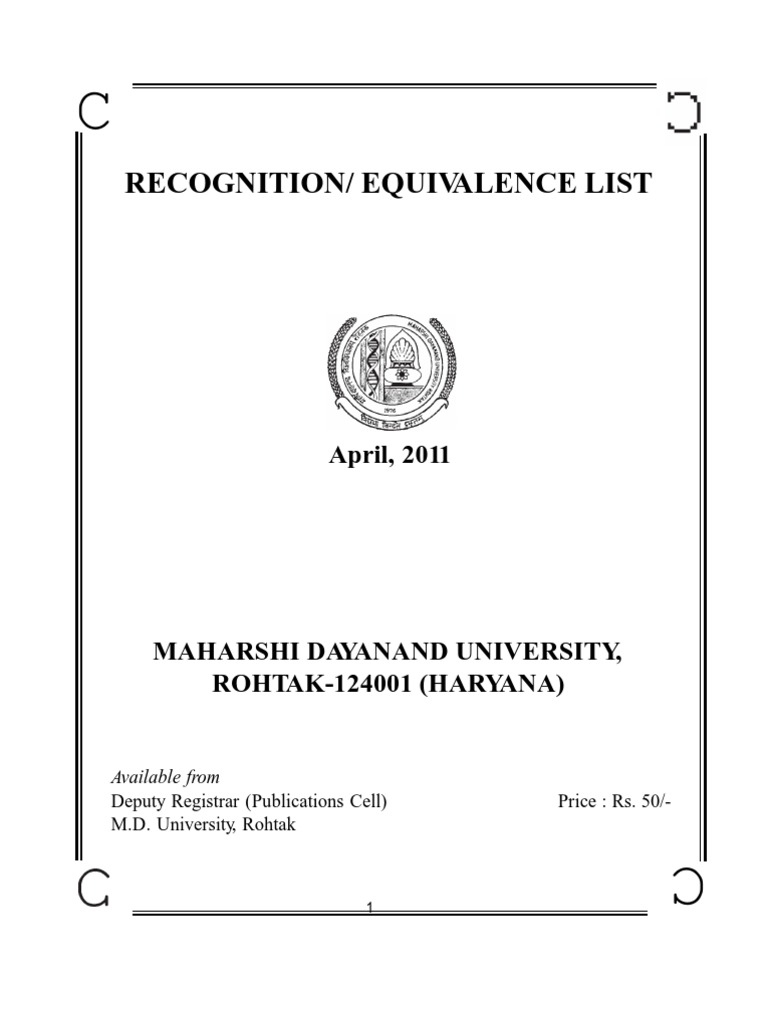 Courses of Other Unversities Equivalents To MDU Courses PDF