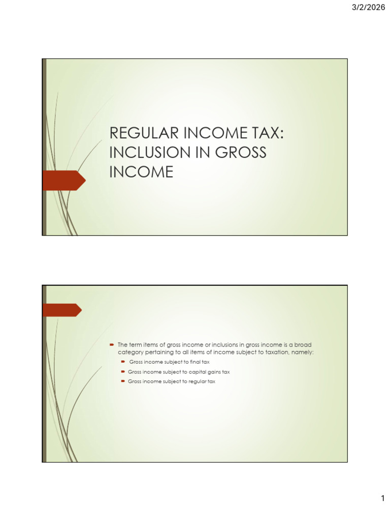 Inclusions in Gross Income | PDF | Tax Deduction | Gross Income