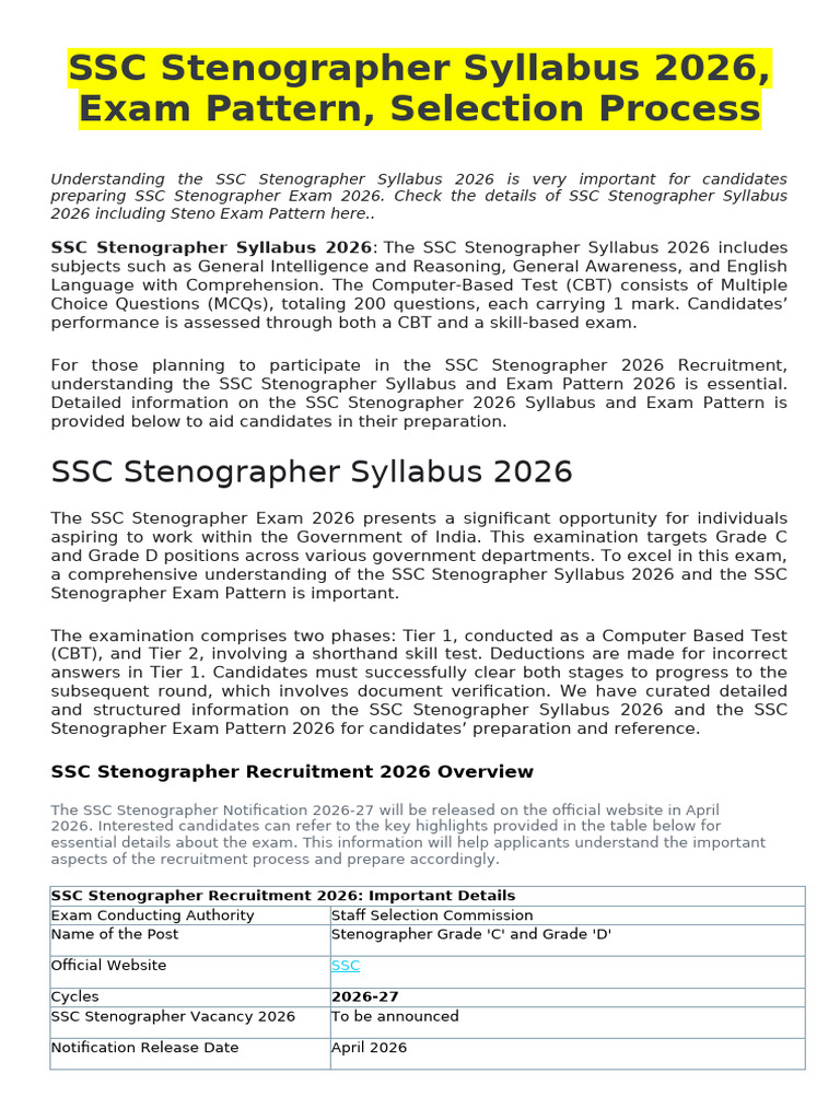 SSC Stenographer Syllabus | PDF | Multiple Choice | Shorthand