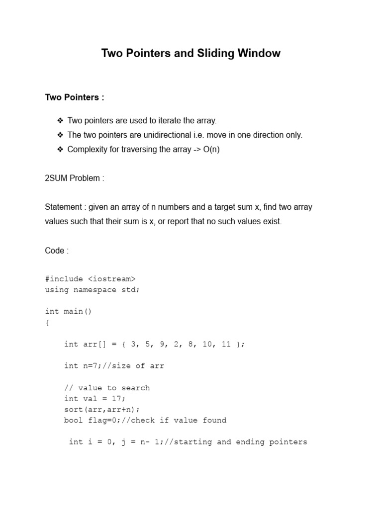7 Two Pointers, Sliding Window and Prefix Sum | PDF | Pointer (Computer ...