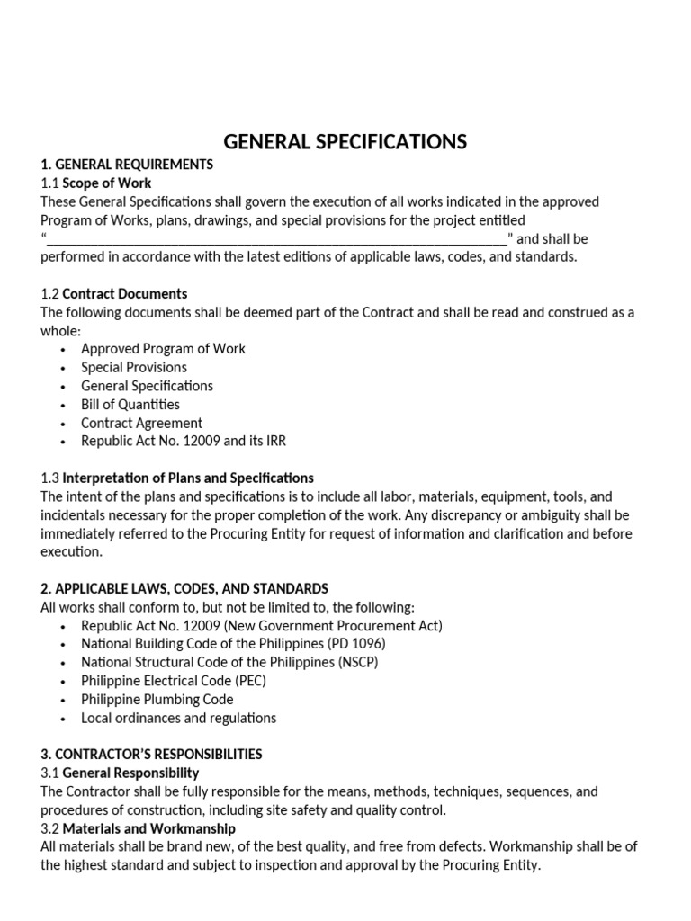 GENERAL-SPECIFICATIONS-SAMPLE-1 | PDF | Specification (Technical ...
