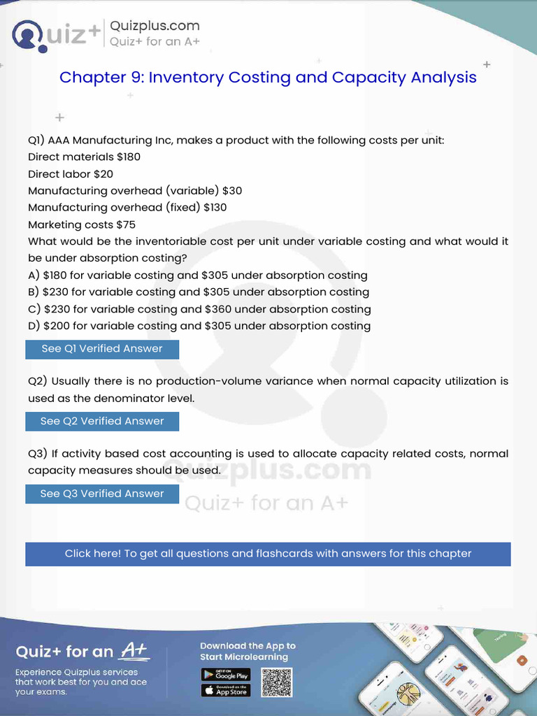 Aaa Manufacturing Inc Makes a Product With the Following Costs Per ...