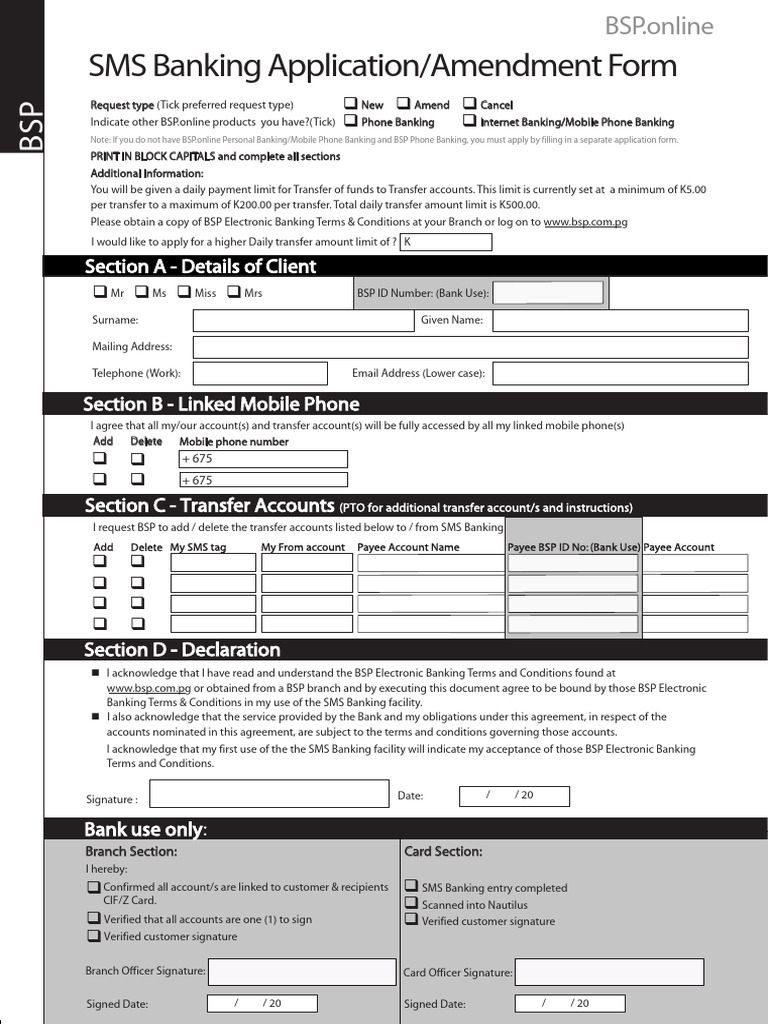 Sms Banking Application Form | PDF | Payments | Online Banking