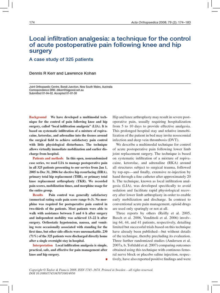 Local Infiltration Analgesia a Technique for the c (1) | PDF ...