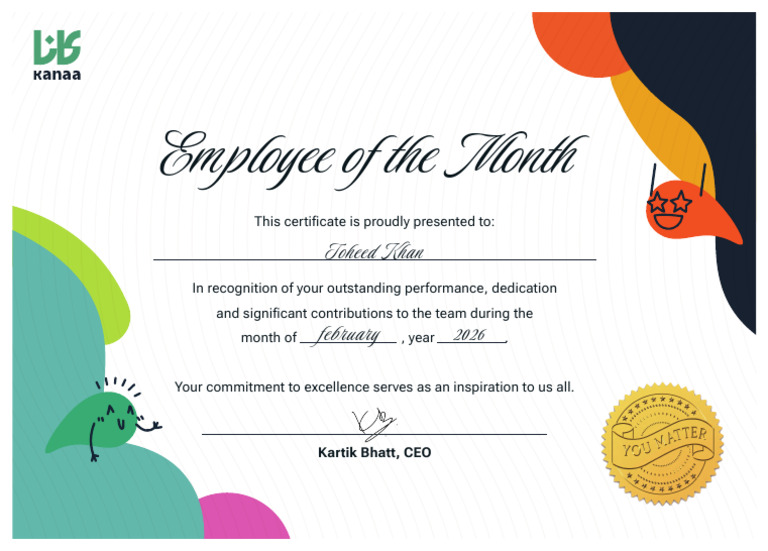 Toheed - Employee of the Month | PDF