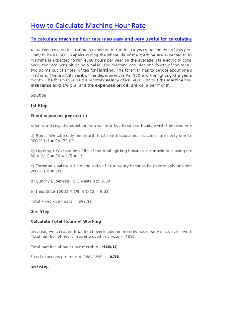 How To Calculate Machine Hour Rate Depreciation Economies