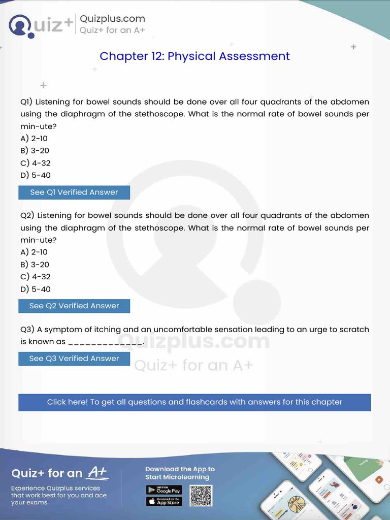 Listening for Bowel Sounds Should Be Done Over All Four Quadrants of ...