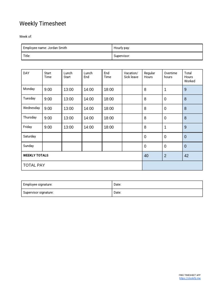 Filled Weekly Timesheet | PDF