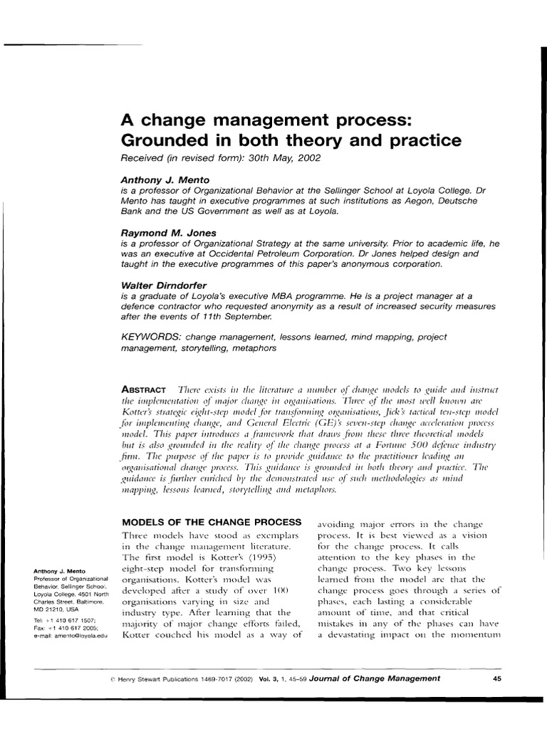 A Change Management Process_Grounded in Both Theory and Practice | PDF