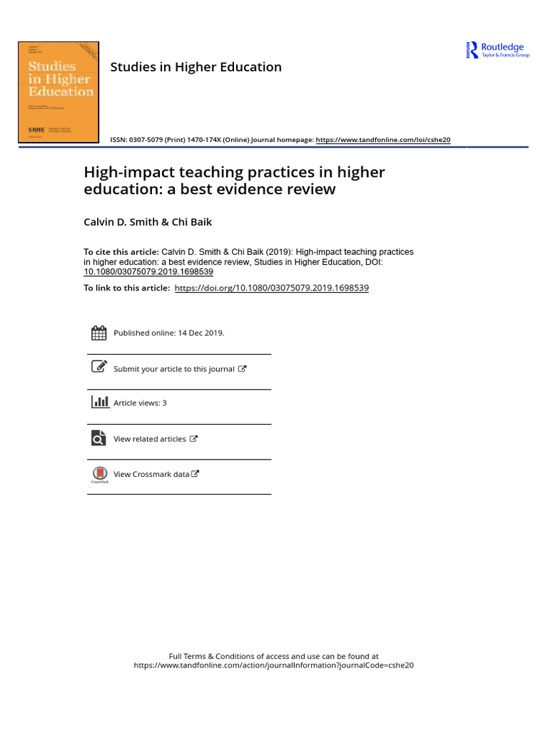 High-Impact Teaching Practices in Higher Education A Best Evidence ...