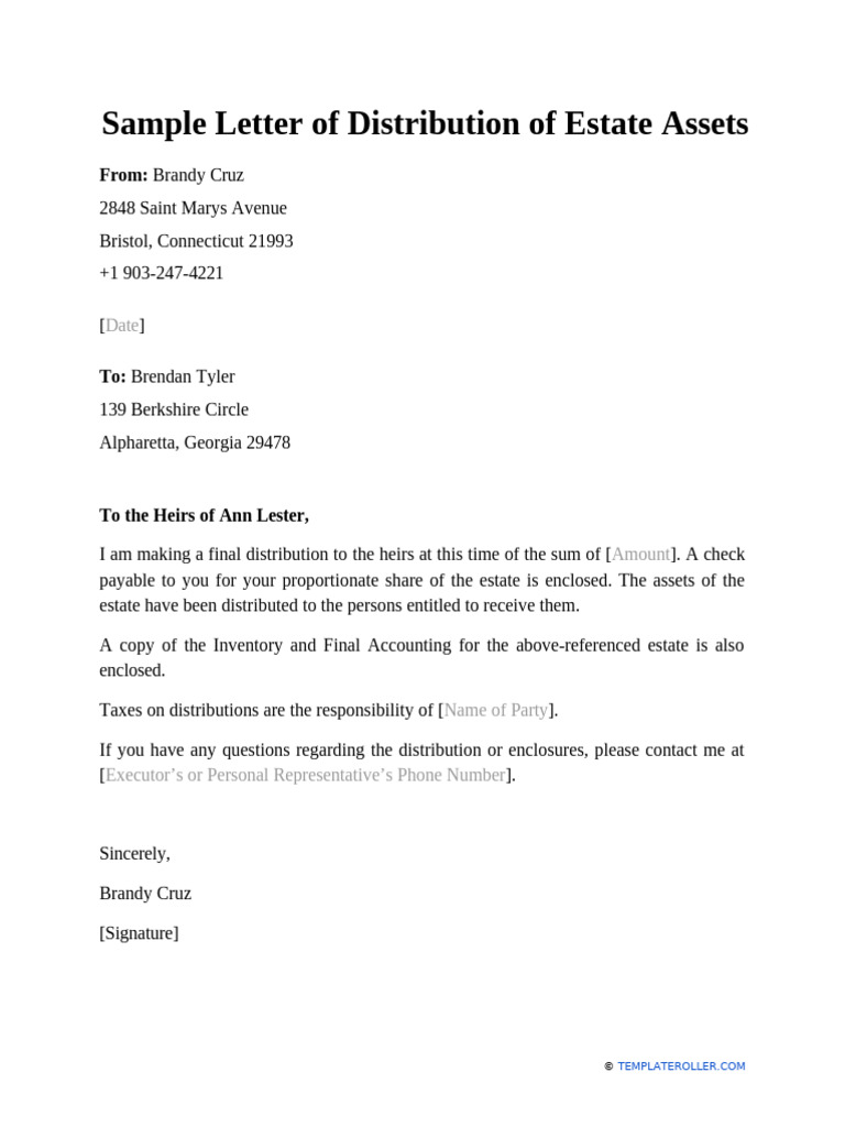 Main Sample Letter of Distribution of Estate Assets | PDF