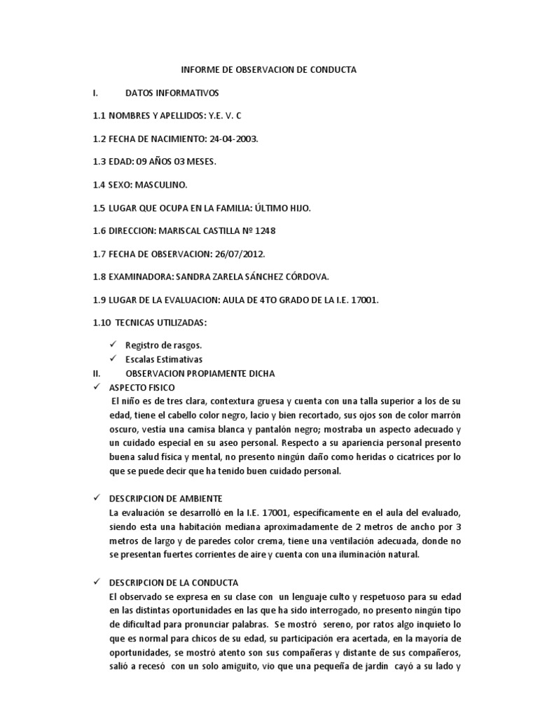 Informe de Observacion de Conducta