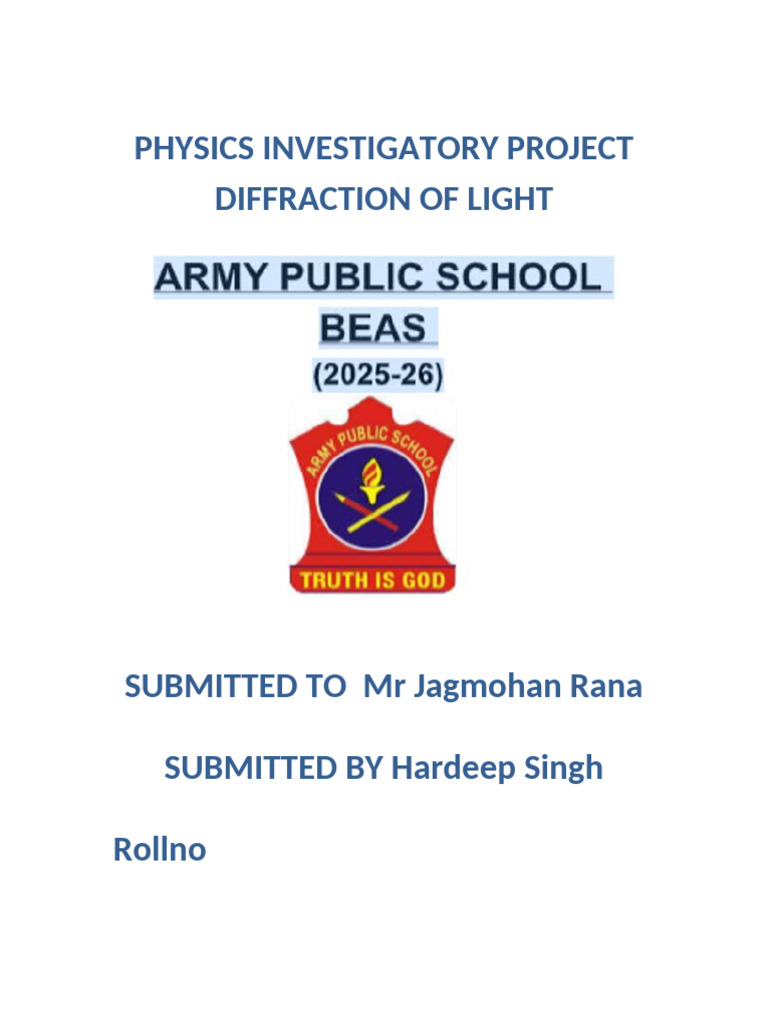 Physics Project Diffraction ULTRA DETAILED CBSE | PDF | Diffraction ...