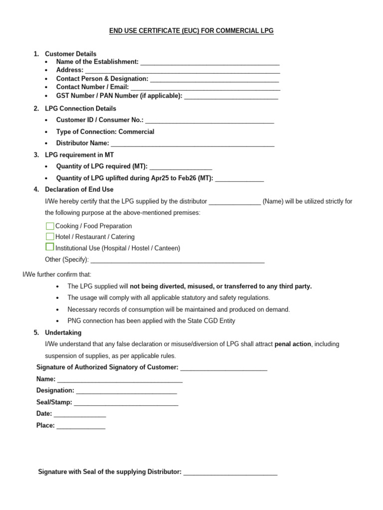 End Use Declaration | PDF