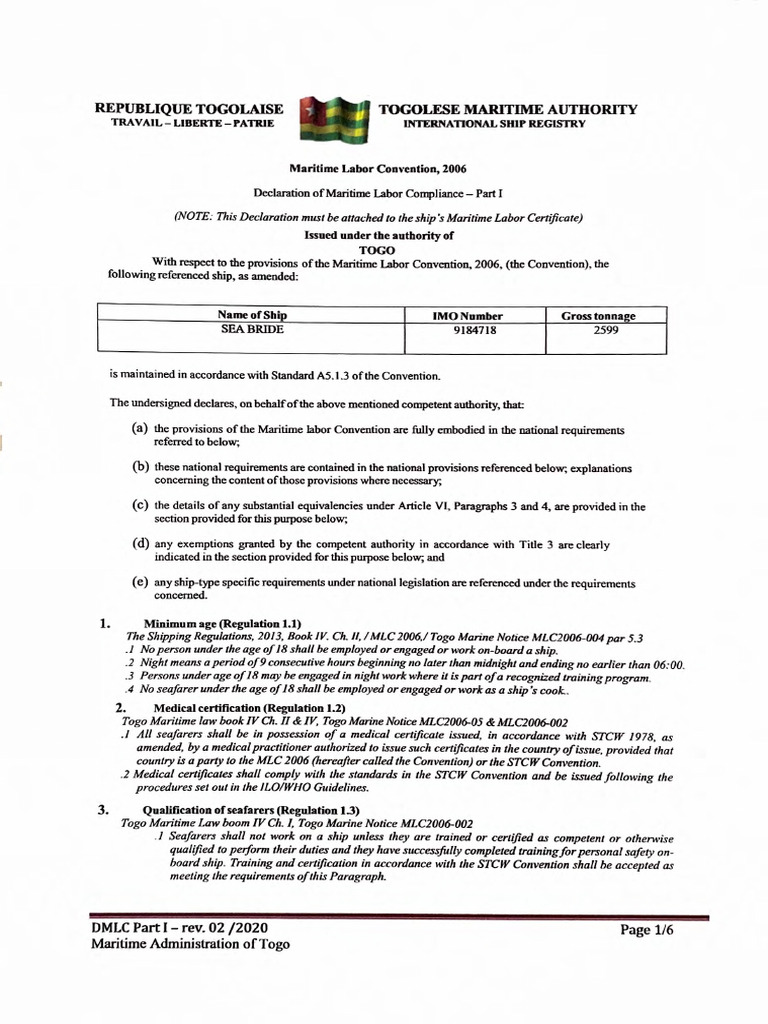 Mv Sea Bride - Dmlc Part i | PDF